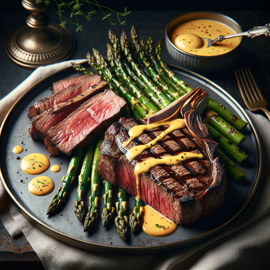 Grilled Ribeye Steak with Asparagus and Hollandaise Sauce Recipe