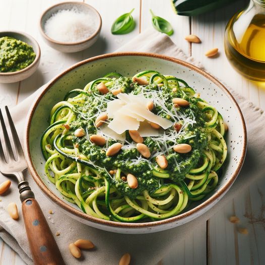 Keto friendly Recipe - Keto Zucchini Noodles with Pesto