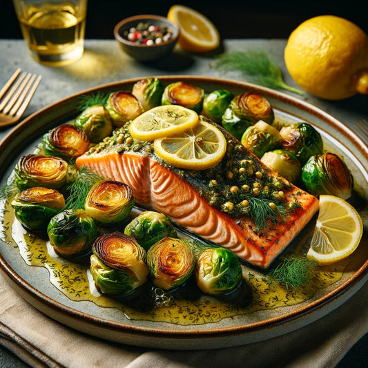 Keto Lemon Dill Salmon with Roasted Brussels Sprouts Recipe