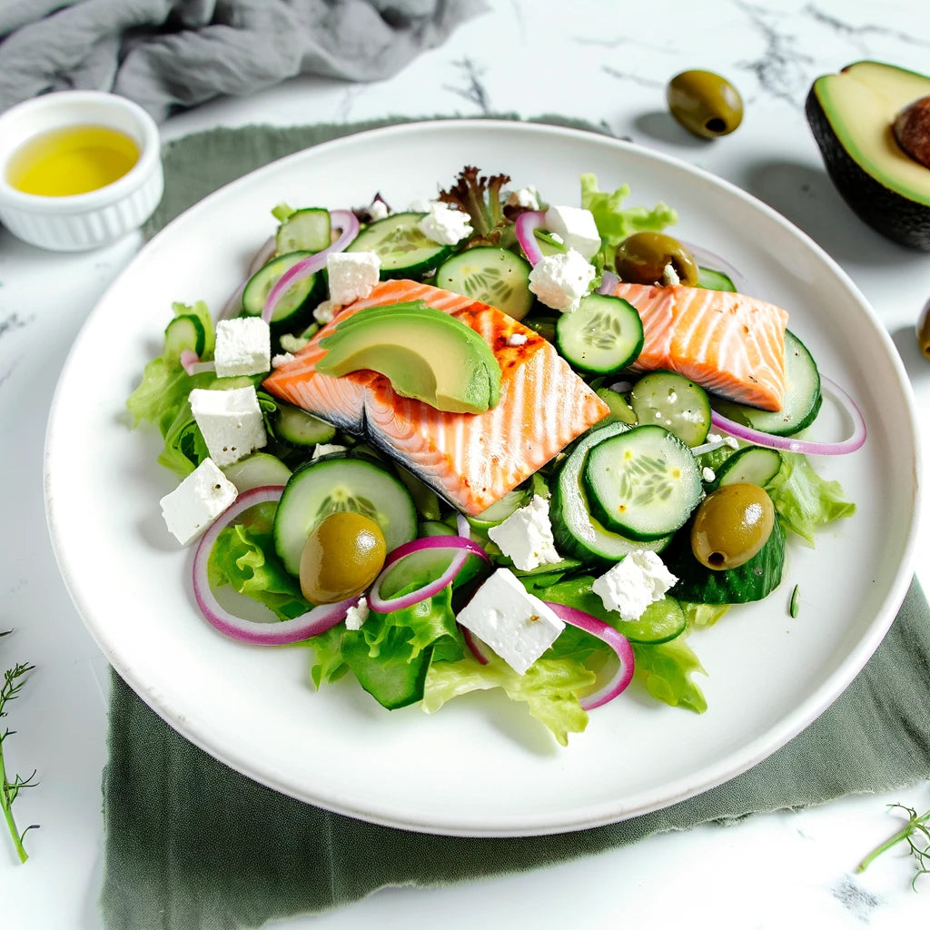 Salmon Salad with Avocado, Cucumber, and Feta Recipe